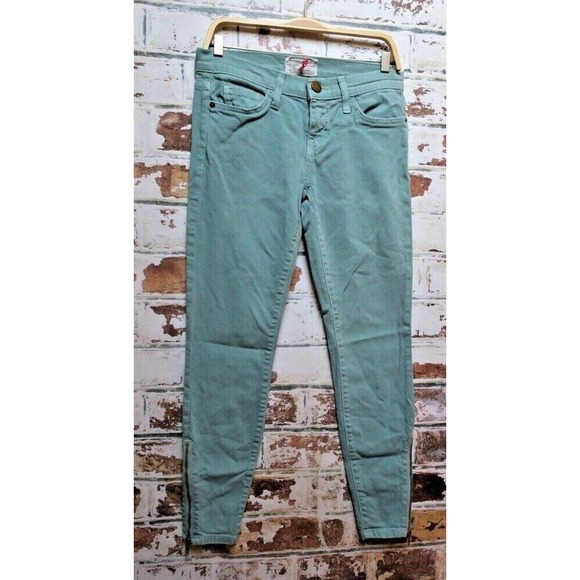 Current/Elliott The Zip Stiletto Faded Teal Cotton Stretch Skinny Jeans - Picture 3 of 8